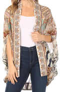 Sakkas Jenna Women's Casual Boho Sheer Kimono Loose Cardigan Cape Trendy Printed#color_470