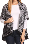 Sakkas Balie Reversable Printed Mid Weight Warm Poncho Throw Shawl / Cardigan#color_Black/Grey