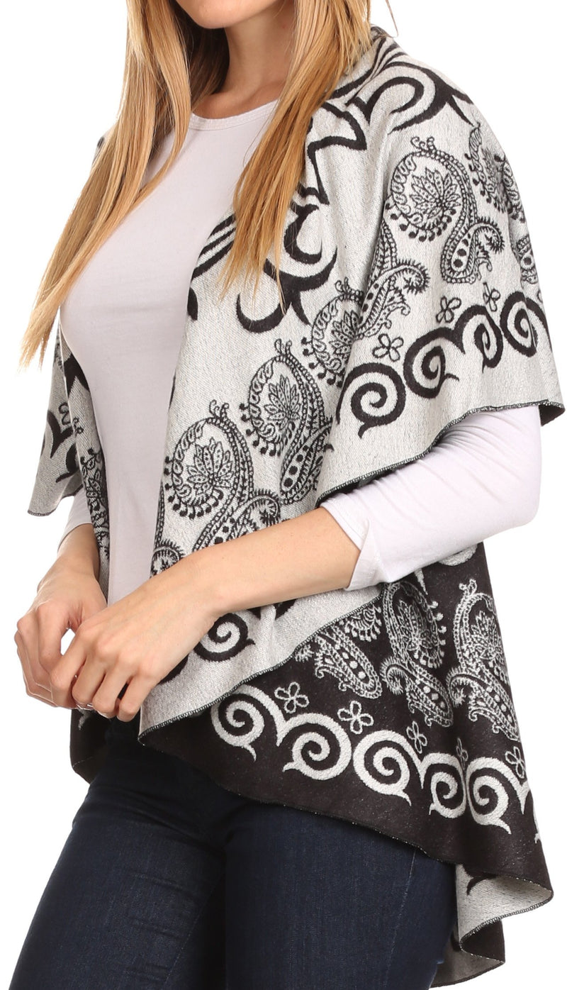 Sakkas Balie Reversable Printed Mid Weight Warm Poncho Throw Shawl / Cardigan