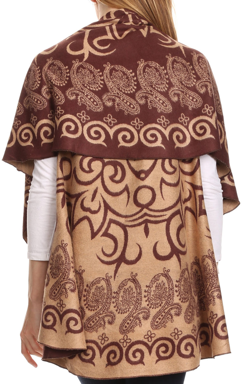 Sakkas Balie Reversable Printed Mid Weight Warm Poncho Throw Shawl / Cardigan