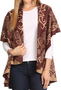 Sakkas Balie Reversable Printed Mid Weight Warm Poncho Throw Shawl / Cardigan#color_Brown/Camel