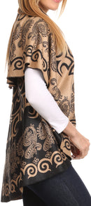 Sakkas Balie Reversable Printed Mid Weight Warm Poncho Throw Shawl / Cardigan