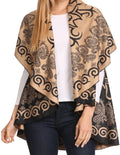 Sakkas Balie Reversable Printed Mid Weight Warm Poncho Throw Shawl / Cardigan#color_Camel/Black