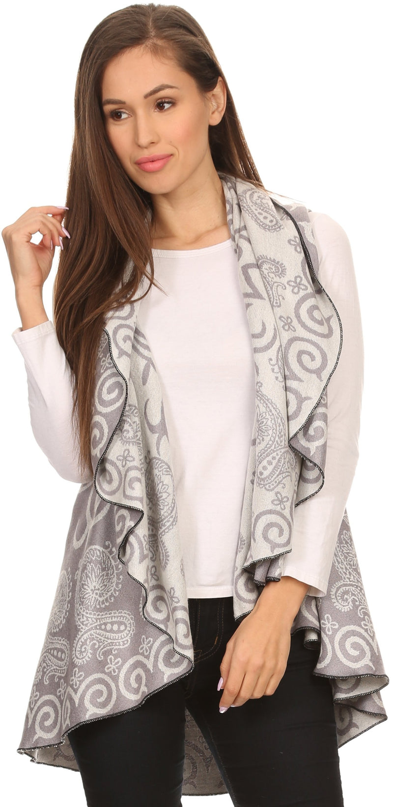 Sakkas Balie Reversable Printed Mid Weight Warm Poncho Throw Shawl / Cardigan