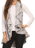 Sakkas Balie Reversable Printed Mid Weight Warm Poncho Throw Shawl / Cardigan#color_Grey/White