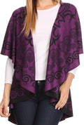Sakkas Balie Reversable Printed Mid Weight Warm Poncho Throw Shawl / Cardigan#color_Purple/Black