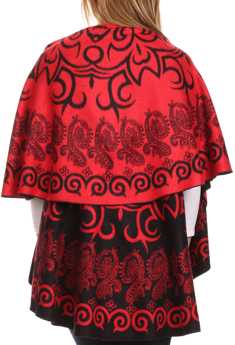 Sakkas Balie Reversable Printed Mid Weight Warm Poncho Throw Shawl / Cardigan