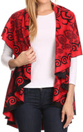 Sakkas Balie Reversable Printed Mid Weight Warm Poncho Throw Shawl / Cardigan#color_Red/Black