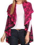 Sakkas Balie Reversable Printed Mid Weight Warm Poncho Throw Shawl / Cardigan#color_Rose/Black