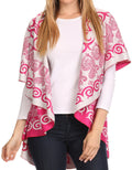 Sakkas Balie Reversable Printed Mid Weight Warm Poncho Throw Shawl / Cardigan#color_Rose/White