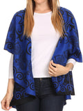 Sakkas Balie Reversable Printed Mid Weight Warm Poncho Throw Shawl / Cardigan#color_Royal/Black