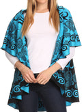 Sakkas Balie Reversable Printed Mid Weight Warm Poncho Throw Shawl / Cardigan#color_Turquoise/Black