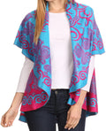 Sakkas Balie Reversable Printed Mid Weight Warm Poncho Throw Shawl / Cardigan#color_Turquoise/Rose