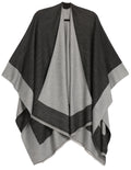 Sakkas Nila Women's Reversible Open Front Large Poncho Shawl Wrap Scarf Cape Ruana#color_Black