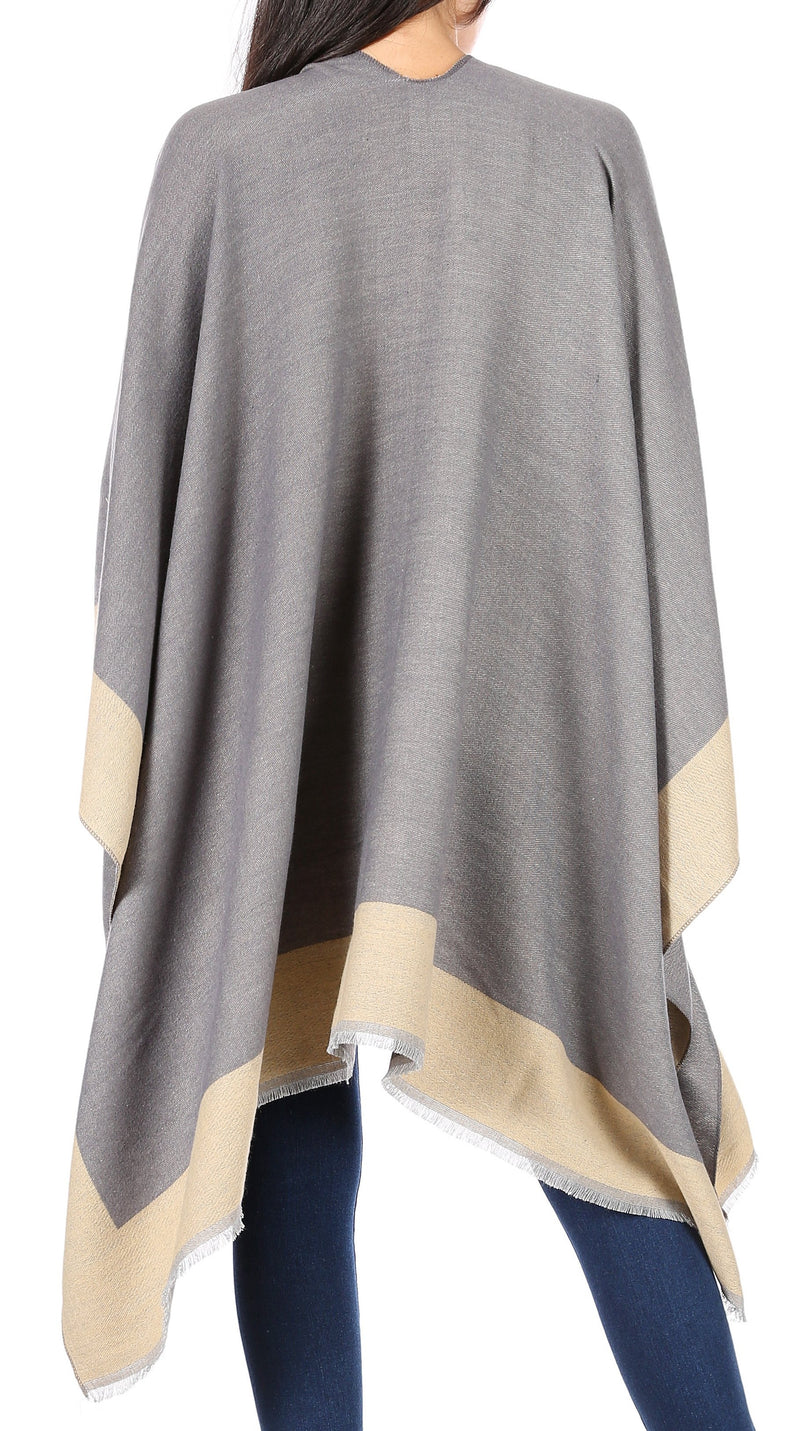 Sakkas Nila Women's Reversible Open Front Large Poncho Shawl Wrap Scarf Cape Ruana