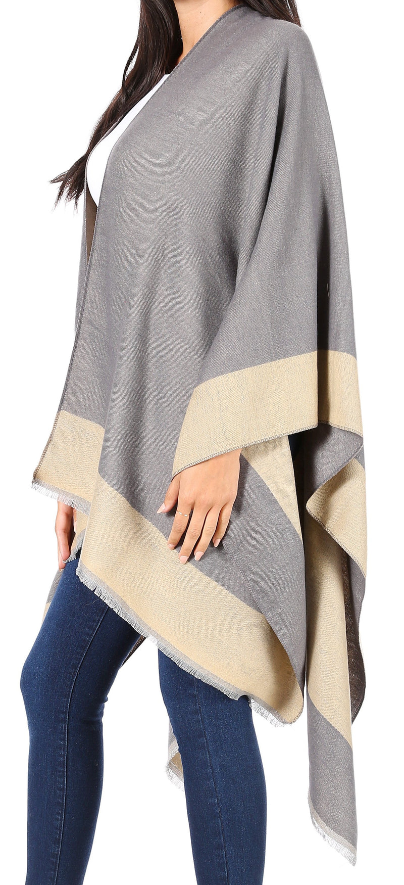 Sakkas Nila Women's Reversible Open Front Large Poncho Shawl Wrap Scarf Cape Ruana