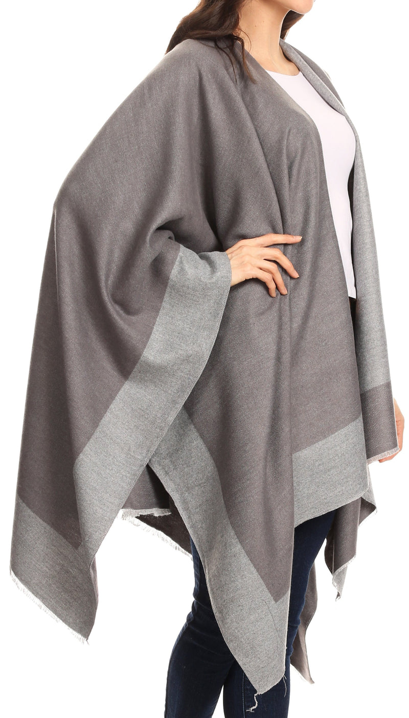 Sakkas Nila Women's Reversible Open Front Large Poncho Shawl Wrap Scarf Cape Ruana