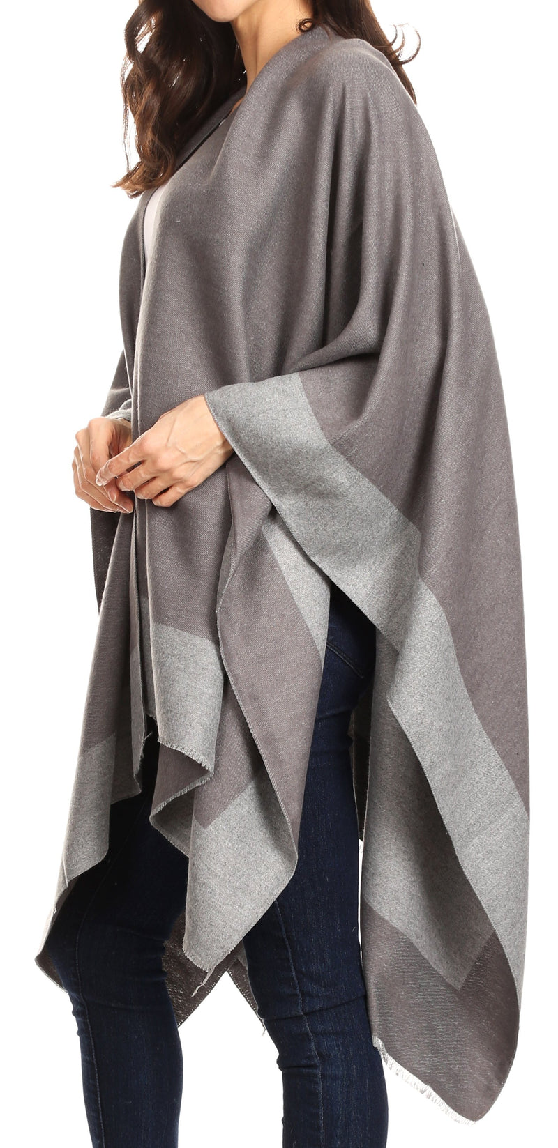 Sakkas Nila Women's Reversible Open Front Large Poncho Shawl Wrap Scarf Cape Ruana