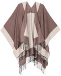 Sakkas Avi Women's Reversible Open Front Poncho Cardigan Ruana Cape Shawl W/Fringe#color_BorderBrown