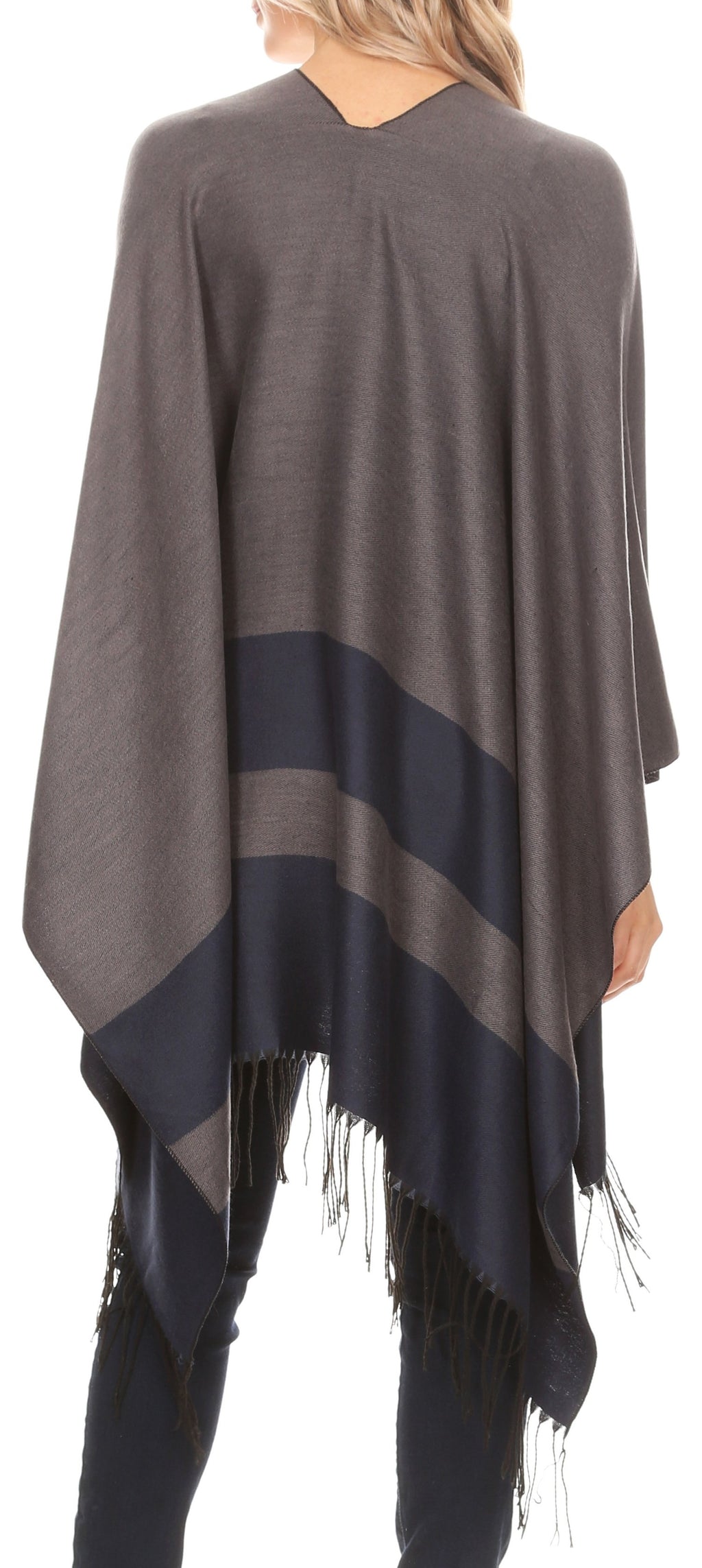 Sakkas Avi Women's Reversible Open Front Poncho Cardigan Ruana Cape Sh