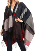 Sakkas Avi Women's Reversible Open Front Poncho Cardigan Ruana Cape Shawl W/Fringe#color_Grey