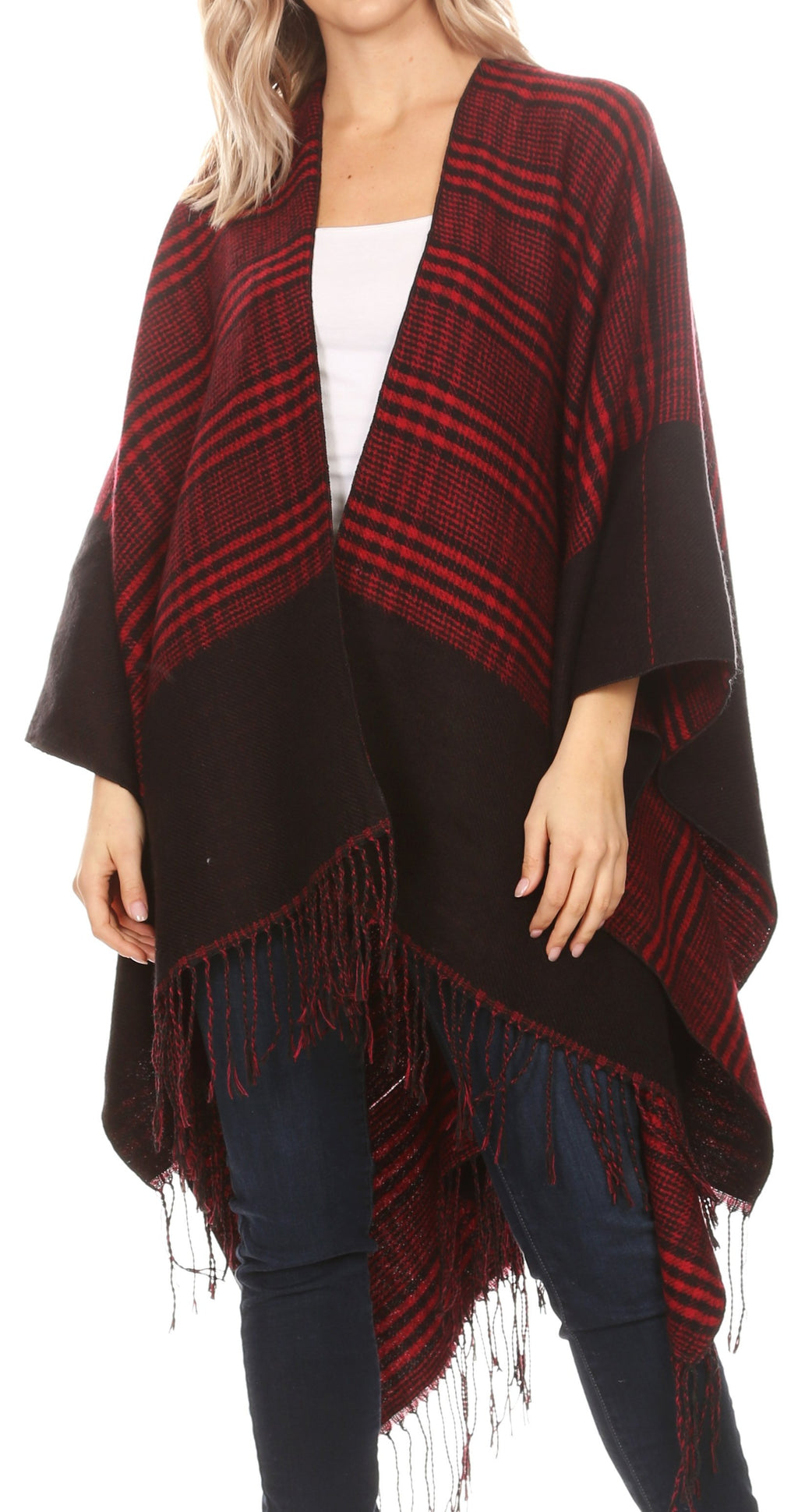 Sakkas Avi Women's Reversible Open Front Poncho Cardigan Ruana Cape Sh