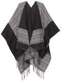 Sakkas Avi Women's Reversible Open Front Poncho Cardigan Ruana Cape Shawl W/Fringe#color_GinghamWhite