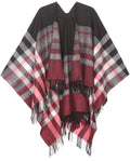 Sakkas Avi Women's Reversible Open Front Poncho Cardigan Ruana Cape Shawl W/Fringe#color_StripeBurgundy