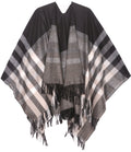 Sakkas Avi Women's Reversible Open Front Poncho Cardigan Ruana Cape Shawl W/Fringe#color_StripeWhite