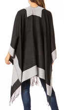 Sakkas Avi Women's Reversible Open Front Poncho Cardigan Ruana Cape Shawl W/Fringe