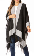 Sakkas Avi Women's Reversible Open Front Poncho Cardigan Ruana Cape Shawl W/Fringe#color_White