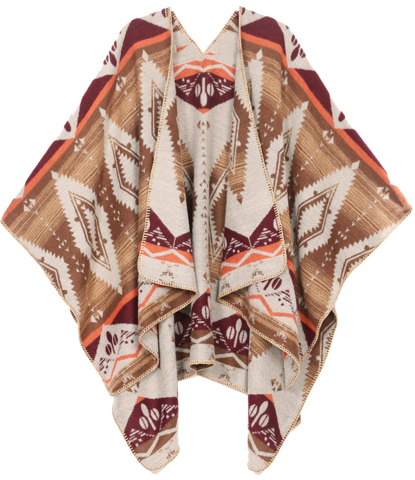 Sakkas Lupe Womens Reversible Poncho Wrap Cape Shawl Sweater Coat Cardigan Pattern#color_Aztec Brown