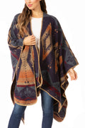 Sakkas Lupe Womens Reversible Poncho Wrap Cape Shawl Sweater Coat Cardigan Pattern#color_AztecNavy