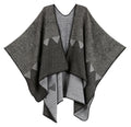 Sakkas Lupe Womens Reversible Poncho Wrap Cape Shawl Sweater Coat Cardigan Pattern#color_HeatherBlack1