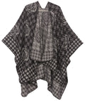 Sakkas Lupe Womens Reversible Poncho Wrap Cape Shawl Sweater Coat Cardigan Pattern#color_HoundstoothBlack