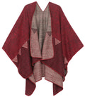 Sakkas Lupe Womens Reversible Poncho Wrap Cape Shawl Sweater Coat Cardigan Pattern#color_HeatherBurgundy
