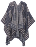 Sakkas Lupe Womens Reversible Poncho Wrap Cape Shawl Sweater Coat Cardigan Pattern#color_HoundstoothGrey