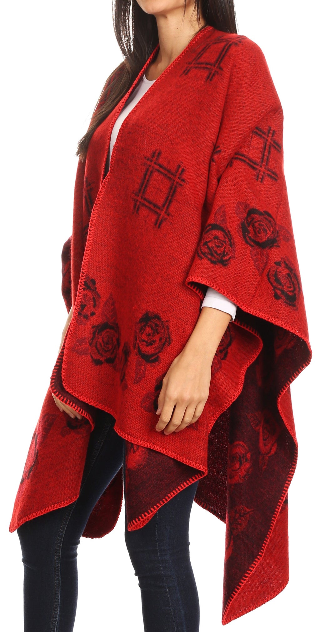 thumbnail image 2 of Shawls For Women Sakkas Lupe Womens Reversible Poncho Wrap Cape Shawl Sweater Coat Cardigan Pattern Ruana For Women 2 of 14