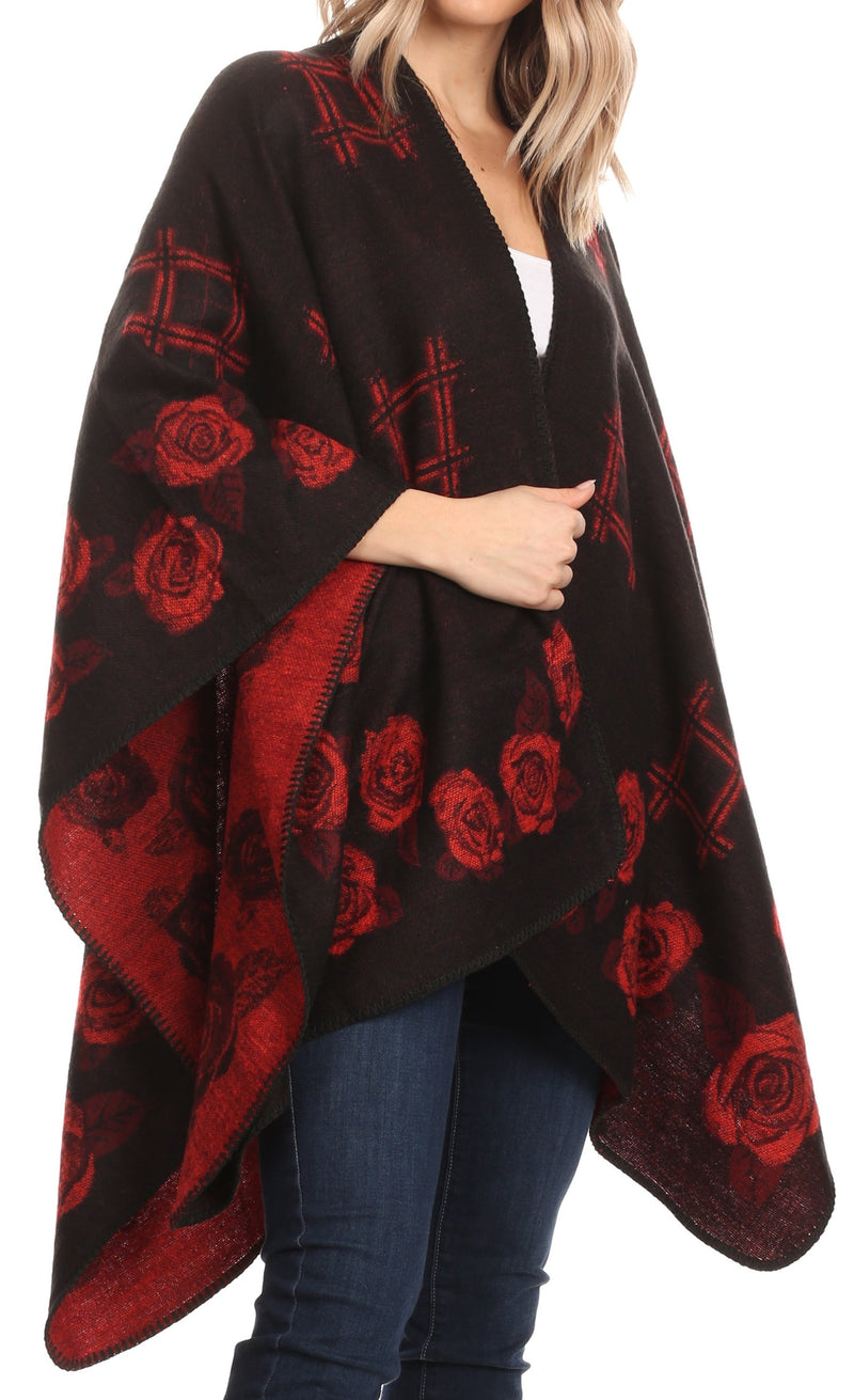 Sakkas Lupe Womens Reversible Poncho Wrap Cape Shawl Sweater Coat Cardigan Pattern