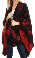 Sakkas Lupe Womens Reversible Poncho Wrap Cape Shawl Sweater Coat Cardigan Pattern#color_RoseRedBlack