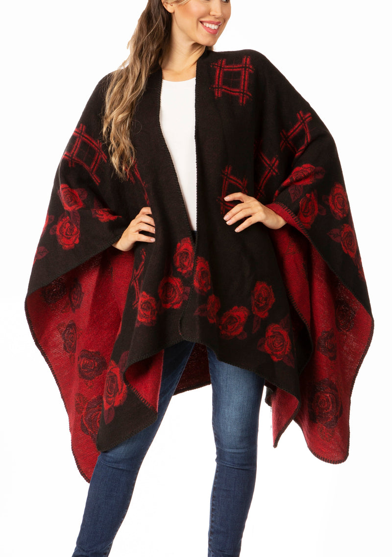 Sakkas Lupe Womens Reversible Poncho Wrap Cape Shawl Sweater Coat Cardigan Pattern