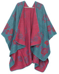 Sakkas Lupe Womens Reversible Poncho Wrap Cape Shawl Sweater Coat Cardigan Pattern#color_RoseRedBlue