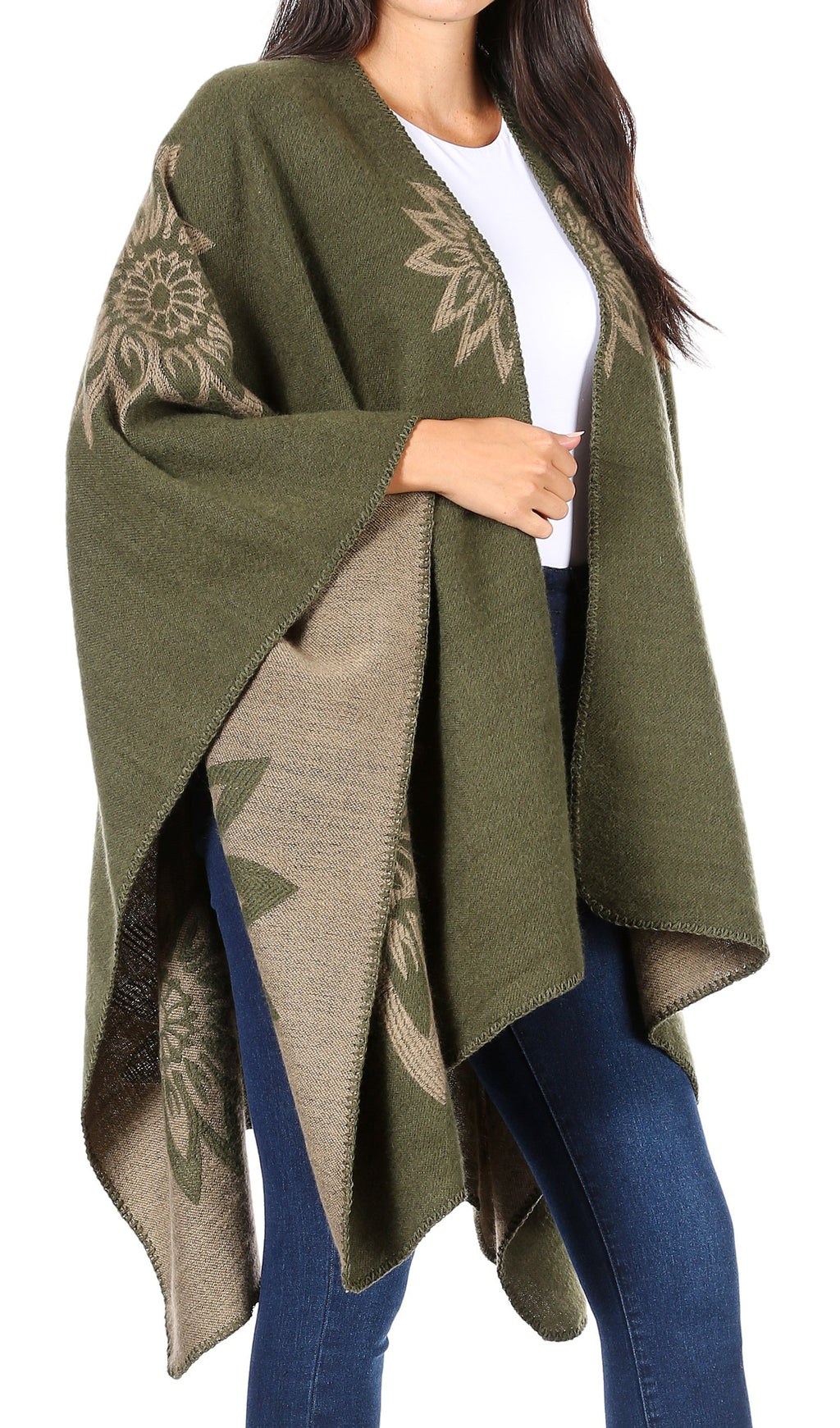 thumbnail image 2 of Shawls For Women Sakkas Lupe Womens Reversible Poncho Wrap Cape Shawl Sweater Coat Cardigan Pattern Ruana For Women 2 of 14