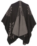 Sakkas Lupe Womens Reversible Poncho Wrap Cape Shawl Sweater Coat Cardigan Pattern#color_SunflowerGrey