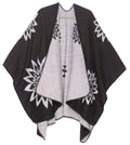 Sakkas Lupe Womens Reversible Poncho Wrap Cape Shawl Sweater Coat Cardigan Pattern#color_SunflowerWhite