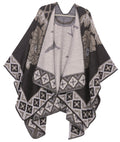 Sakkas Lupe Womens Reversible Poncho Wrap Cape Shawl Sweater Coat Cardigan Pattern#color_TileBlack