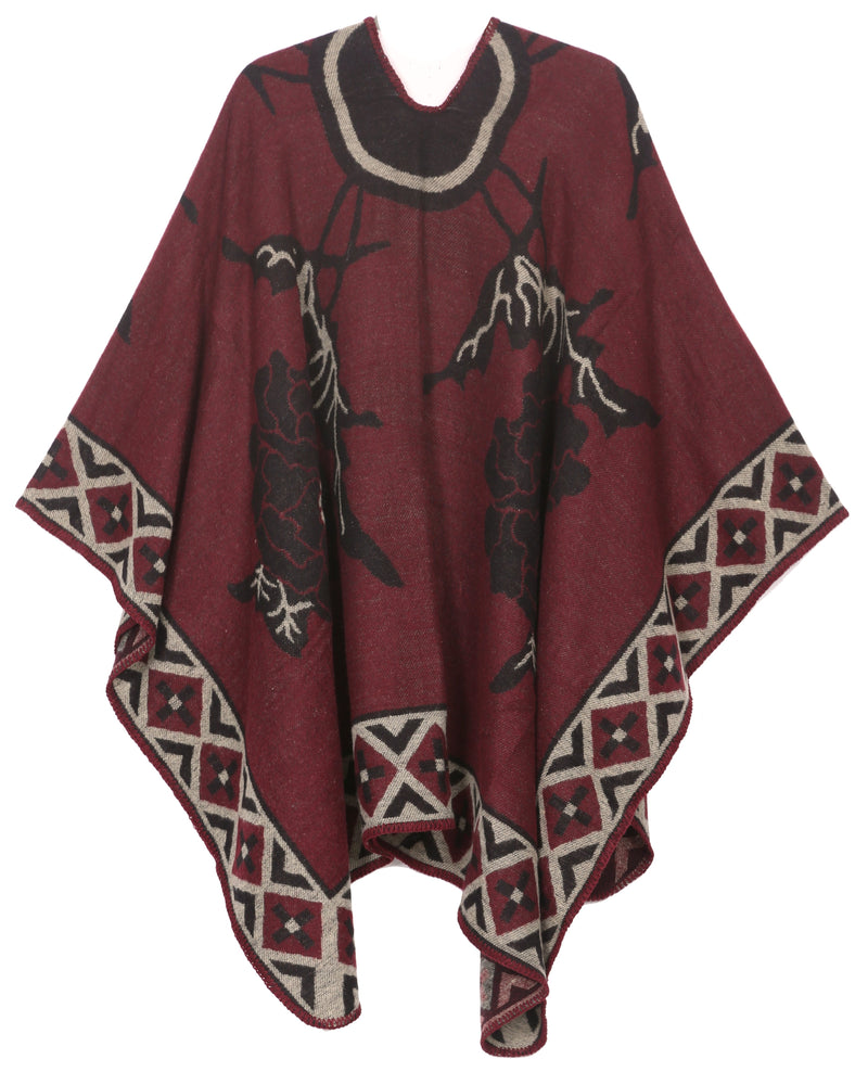 Sakkas Lupe Womens Reversible Poncho Wrap Cape Shawl Sweater Coat Cardigan Pattern