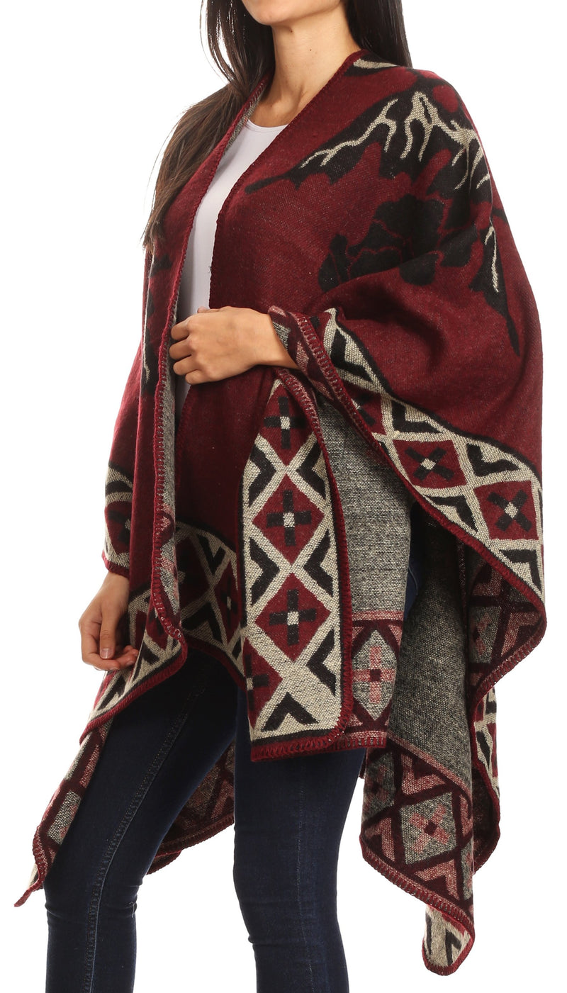 Sakkas Lupe Womens Reversible Poncho Wrap Cape Shawl Sweater Coat Cardigan Pattern