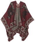 Sakkas Lupe Womens Reversible Poncho Wrap Cape Shawl Sweater Coat Cardigan Pattern#color_TileBurgundy