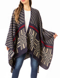 Sakkas Lupe Womens Reversible Poncho Wrap Cape Shawl Sweater Coat Cardigan Pattern#color_ZigzagBlack